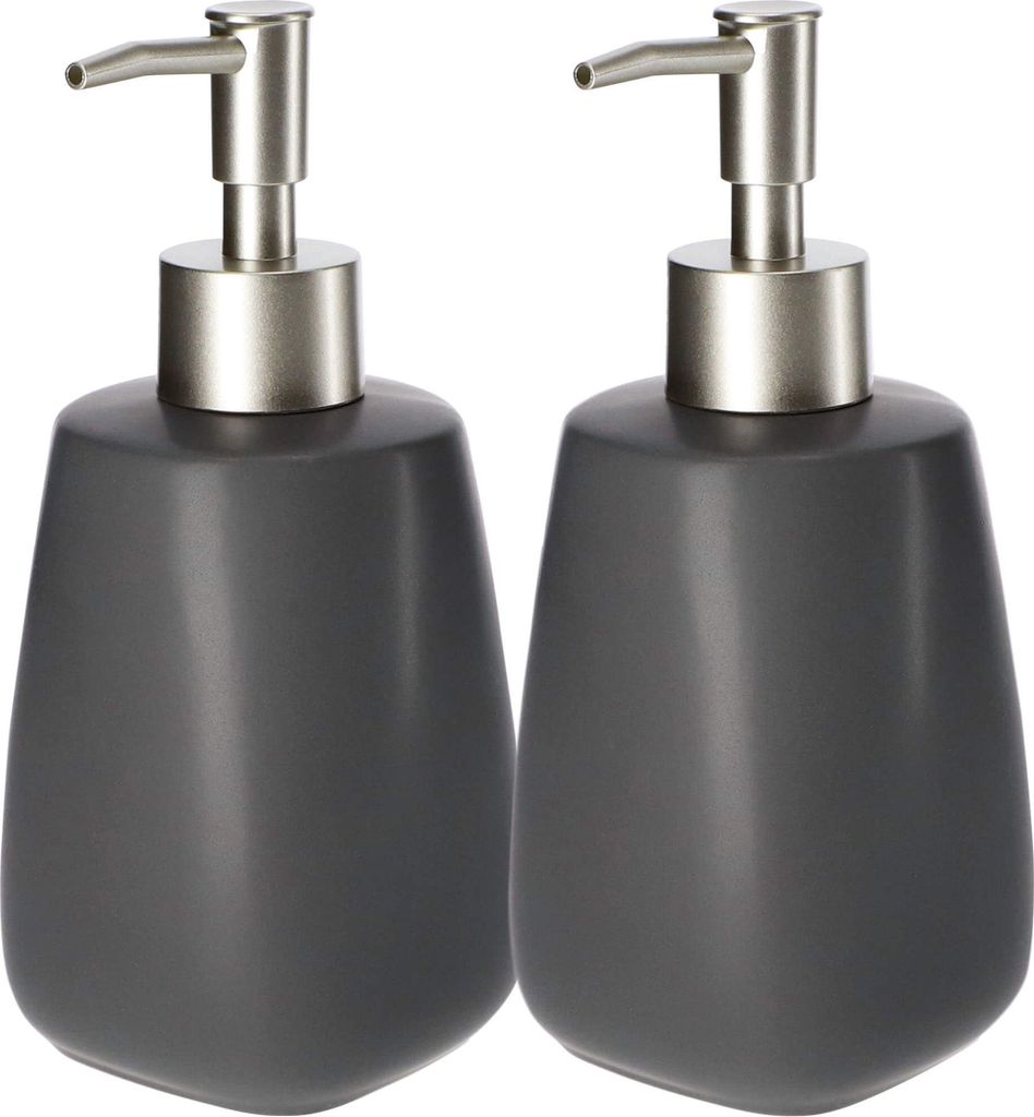 KADAX Keramik Seifenspender mit Pumpe für Bad, Küche "Palmi", 400ml, Grau, 2 Stück