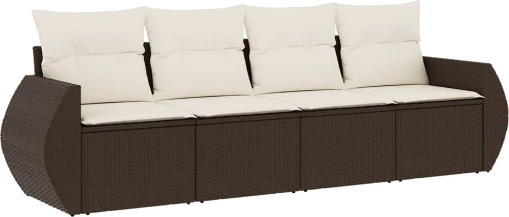 vidaXL 4-tlg. Garten-Sofagarnitur mit Kissen Braun Poly Rattan
