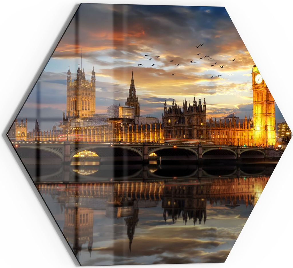 DEQORI Glasbild Echtglas 40x35 cm 'Londoner Abendkulisse' Produktbild 