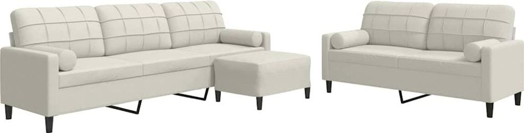 vidaXL 3-tlg. Sofagarnitur mit Kissen und Nackenrollen Creme Samt