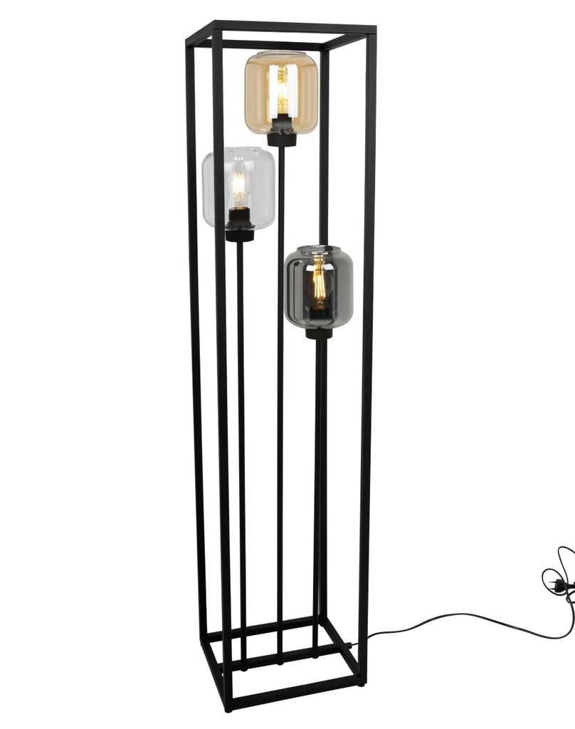 Schwarze Loft-Stehlampe Mit Glasschirmen Produktbild 