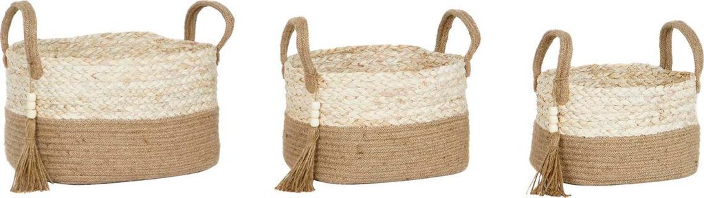 Korb-Set Home ESPRIT natürlich Hellbraun Jute Maisfaser Moderne 41 x 30 x 33 cm 3 Stücke