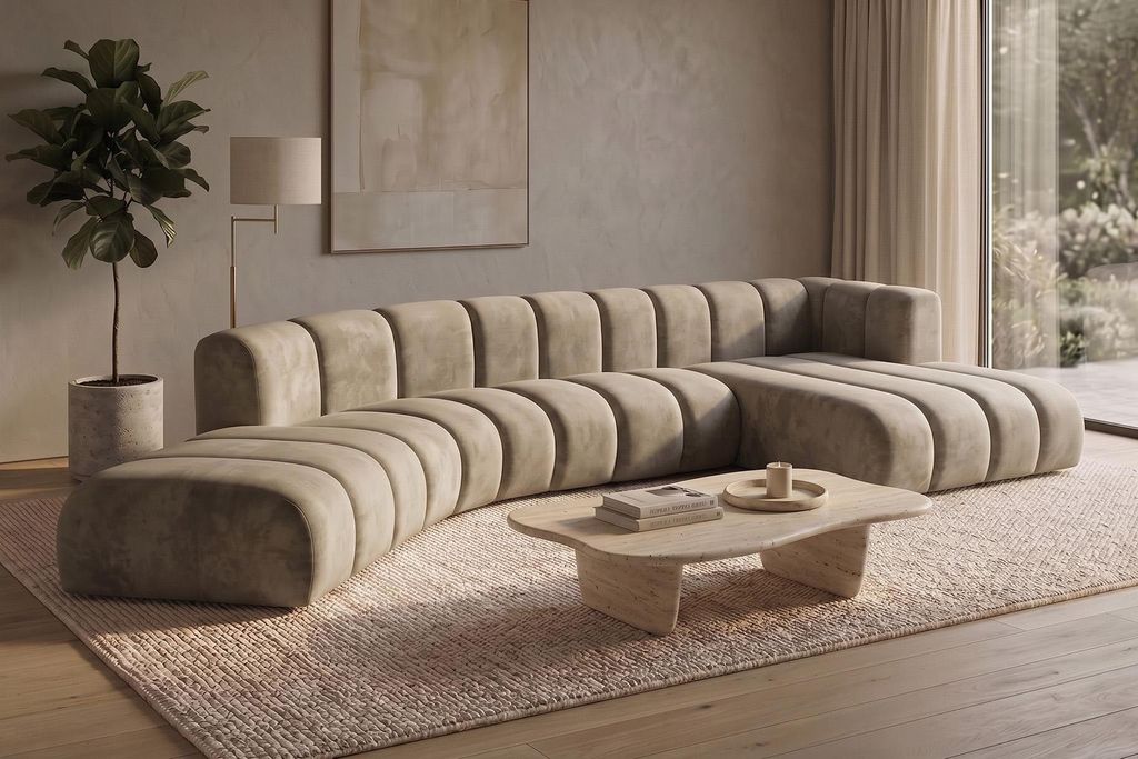 Kaiser Möbel Modulares Ecksofa in L-Form, Velvet-Stoff Produktbild  KI-generiertes Bild