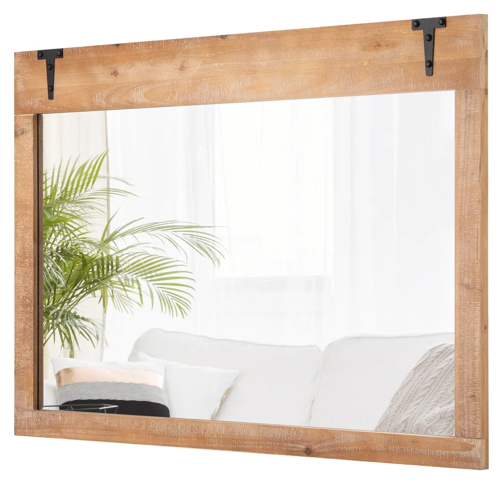 Grand miroir mural bois pour agrandir votre pièce et décorer le salon