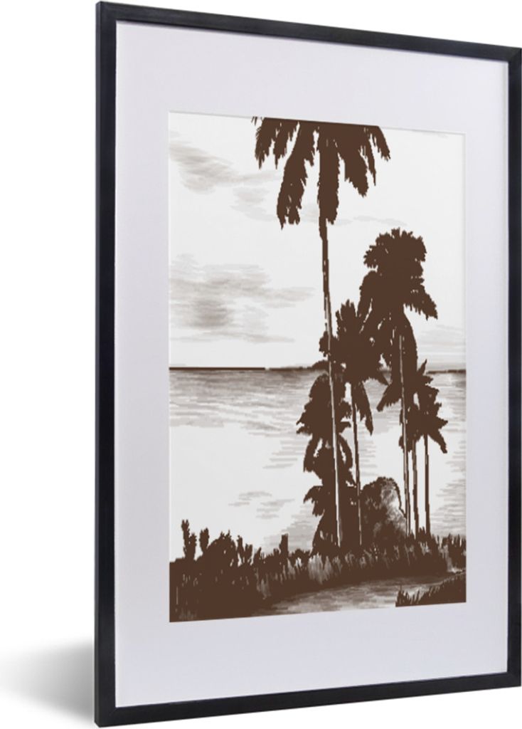 MuchoWow MuchoWow Gerahmtes Poster Meer - Palme - Strand 40x60 cm - Poster mit zchwarzem Bilderrahmen - Poster in Rahmen