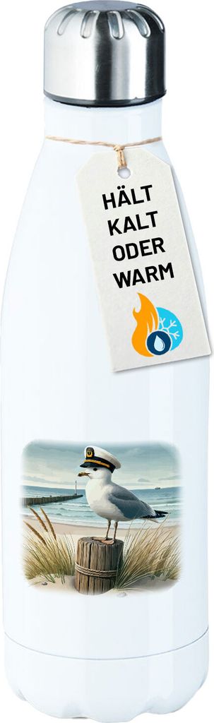 Huuraa Trinkflasche Käpitän Möwe Strand Küste 500ml White Edelstahl Wasserflasche Trinkflasche Geschenkidee