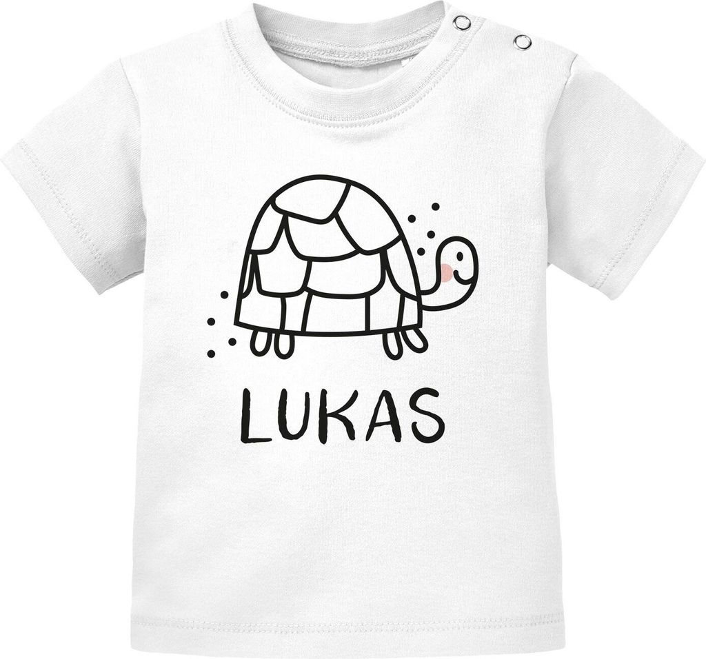 Baby T-Shirt mit Namen personalisiert Schildkröte lustige Zoo-Tiere Strichzeichung kurzarm Baumwolle SpecialMe Schildkröte weiß 56/62 (1-3 Mon...