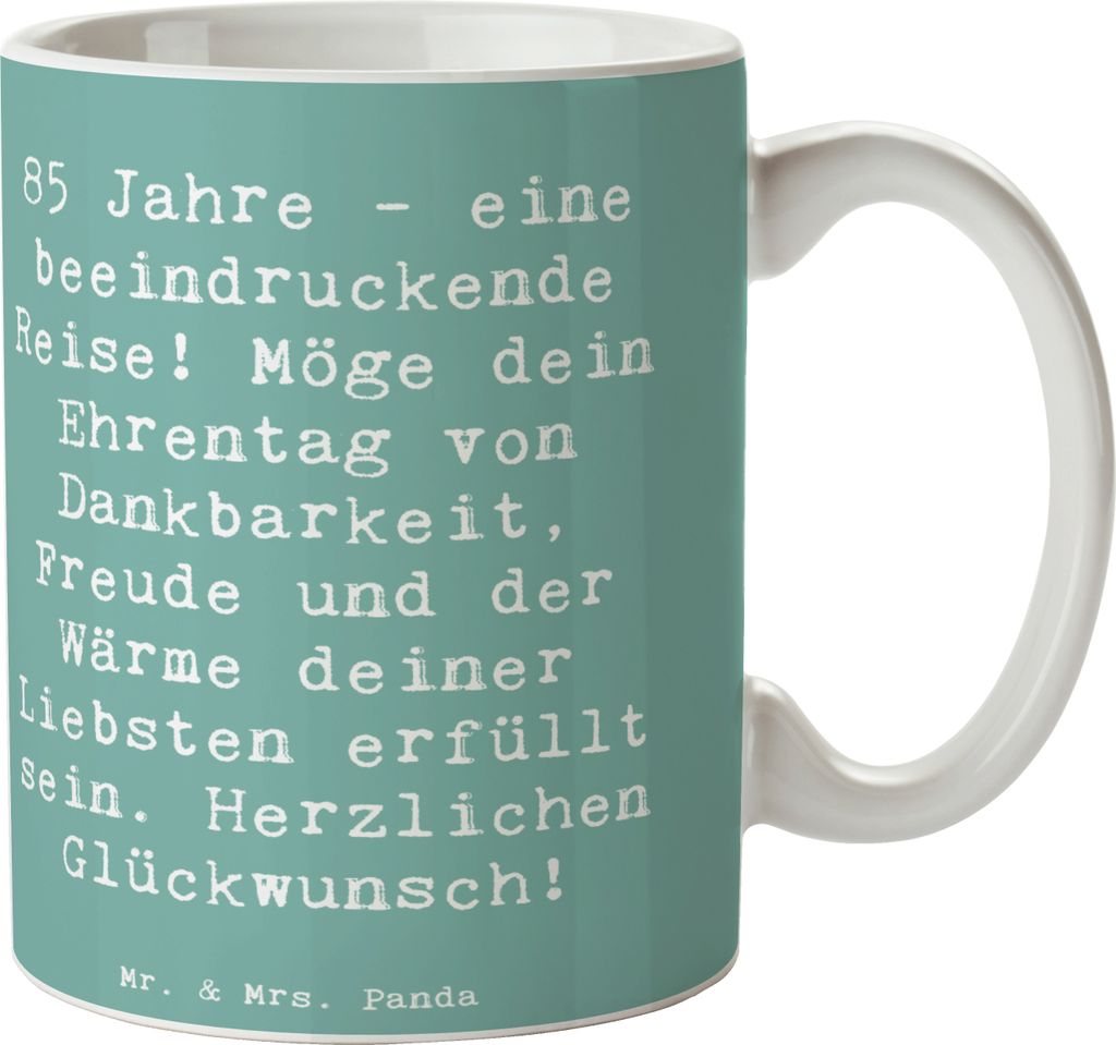 Mr. & Mrs. Panda Kaffeetasse Spruch 85. Geburtstag - Meeresbrise - Geschenk, Liebsten, Meilenstein, beeindruckende Reise, Pott, Happy Birthday, Tas...