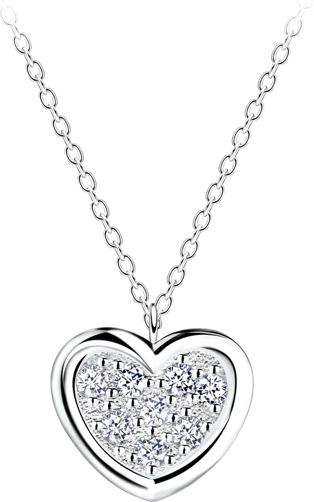 Bijou collier cœur en argent 925 rhodié et cristal blanc étincelant