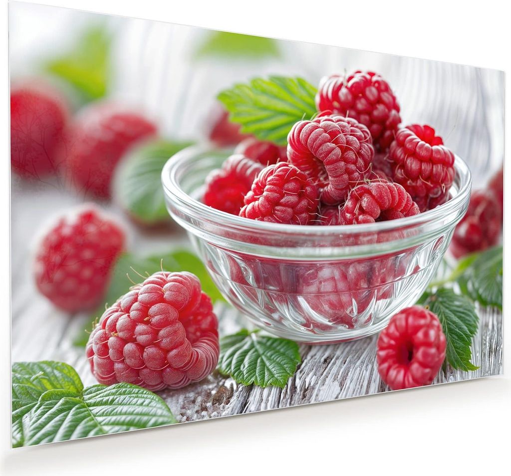 Glasbild 60x40cm in XXL für Wohnzimmer, Schlafzimmer Motiv Frische Himbeeren