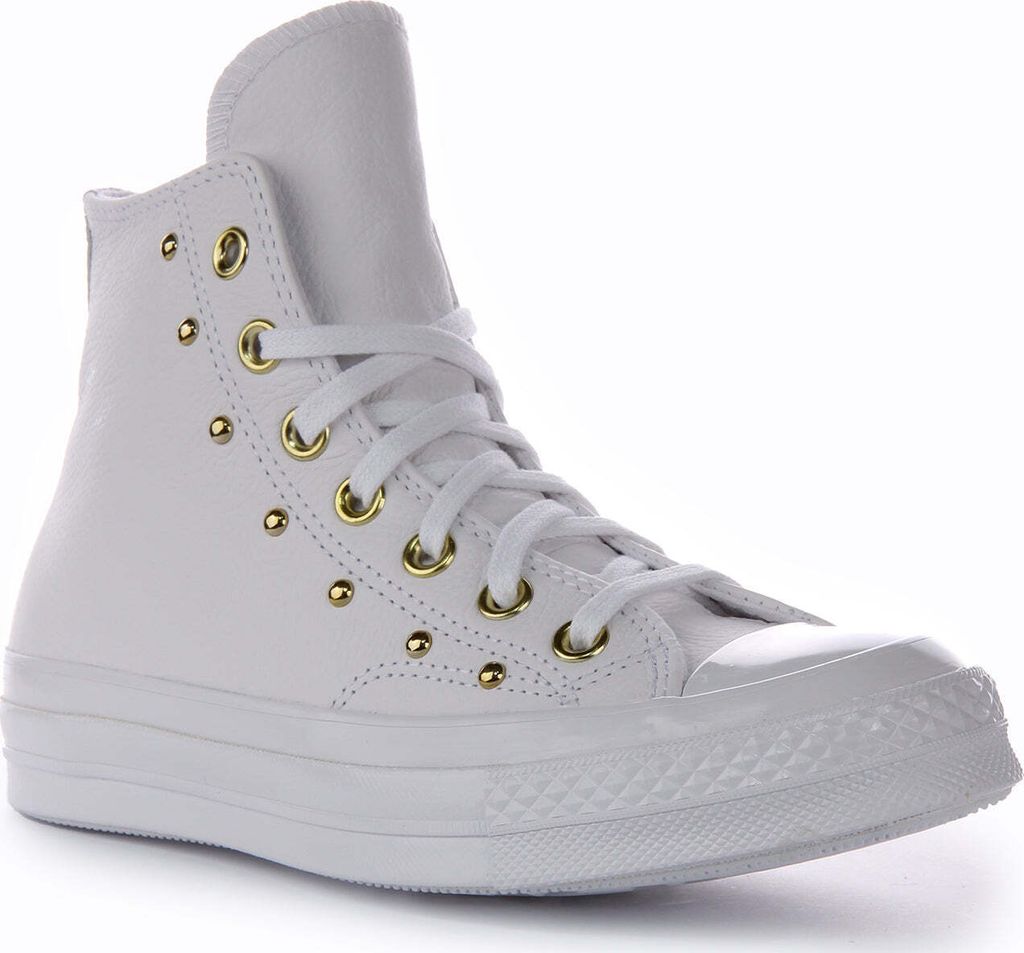 Converse Chuck 70 Hi Studd Detail Damen Ledertrainer in Weiß Gold – undefined / Weißes Gold