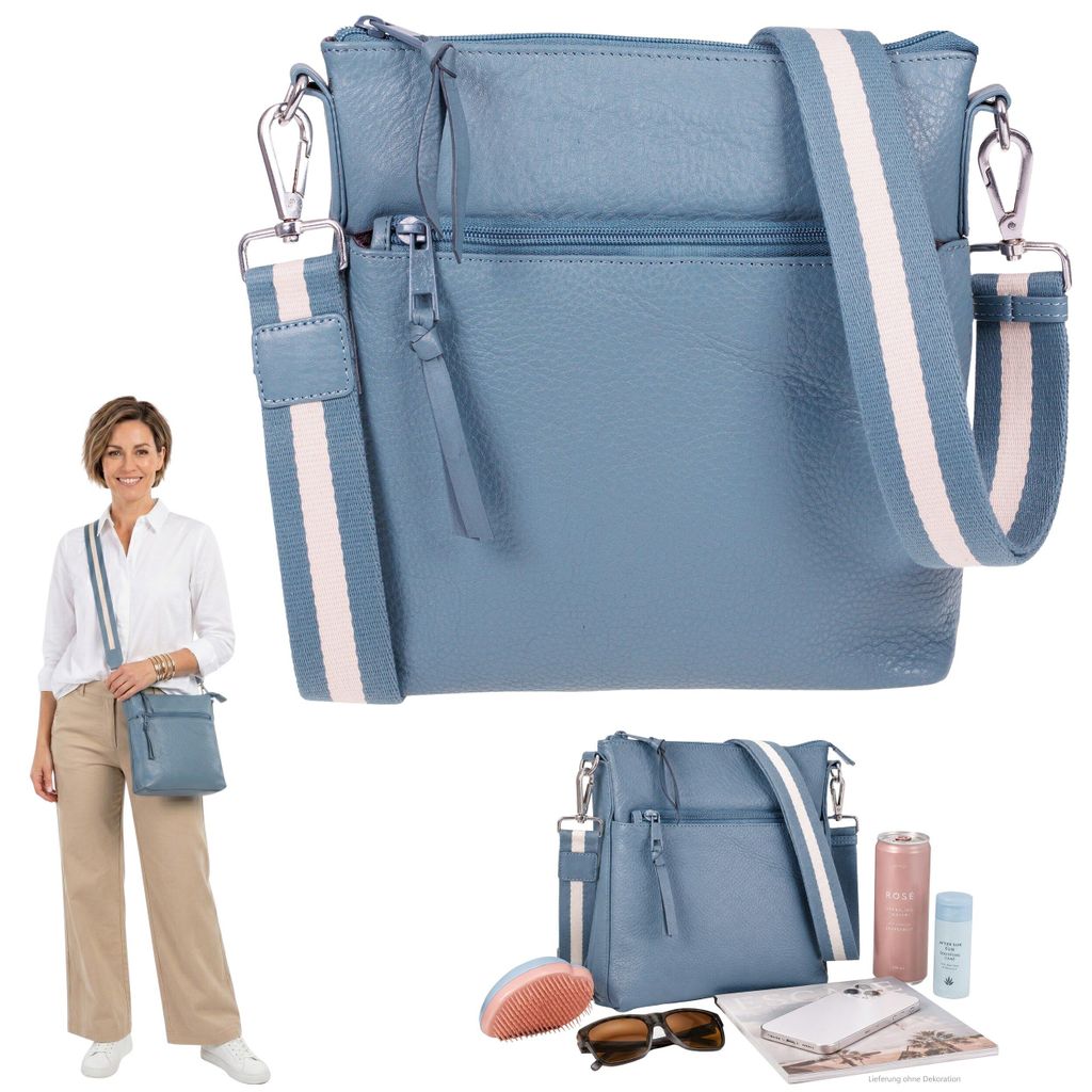 Handtasche Leder Ledertasche Umhängetasche Tasche Damen Echtleder Lederhandtasche Bag Schultertasche Alessandro Salvatore Torino 12978 Blau + Etui