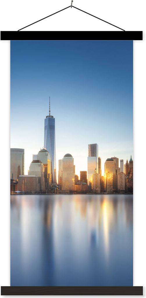 MuchoWow Textilposter New York - Skyline - Spiegelung 60x120 cm mit schwarzem Rahmen - Magnete