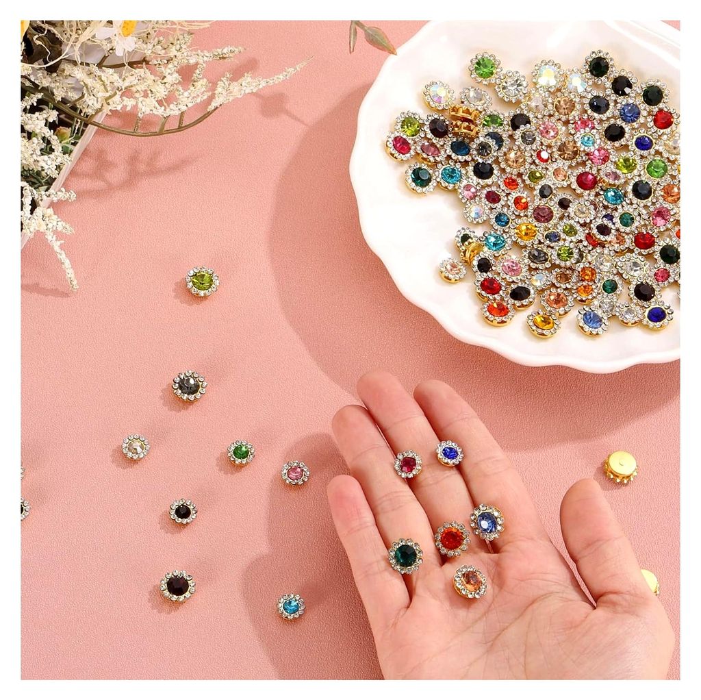 100 Stück Aufnäh-Rhinestones, 10mm Blumenklauen-Rhinestones aus Kristallglas mit Metallbasis für Nähzubehör
