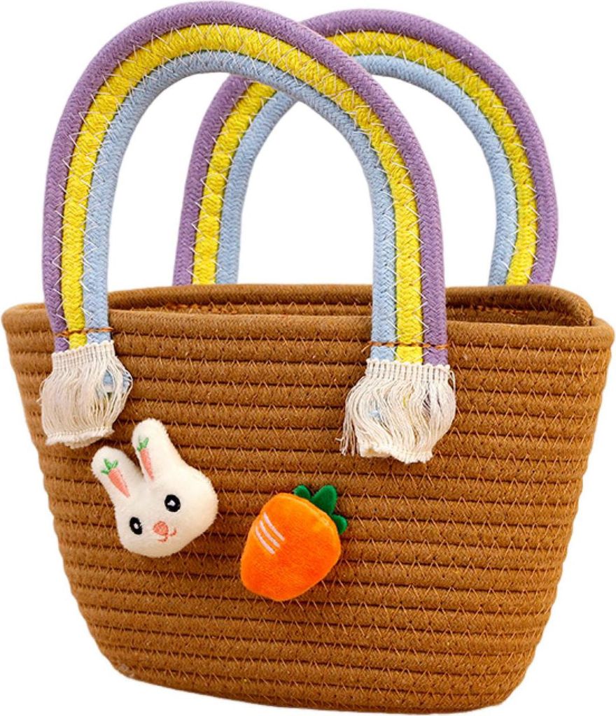 Gewebter Osterkorb mit Griff, aus Baumwolle gewebter Korb zur Eiersuche mit Hase und Karotte, leere Oster-Leckerli-Tasche für Geschenke und Süßi...