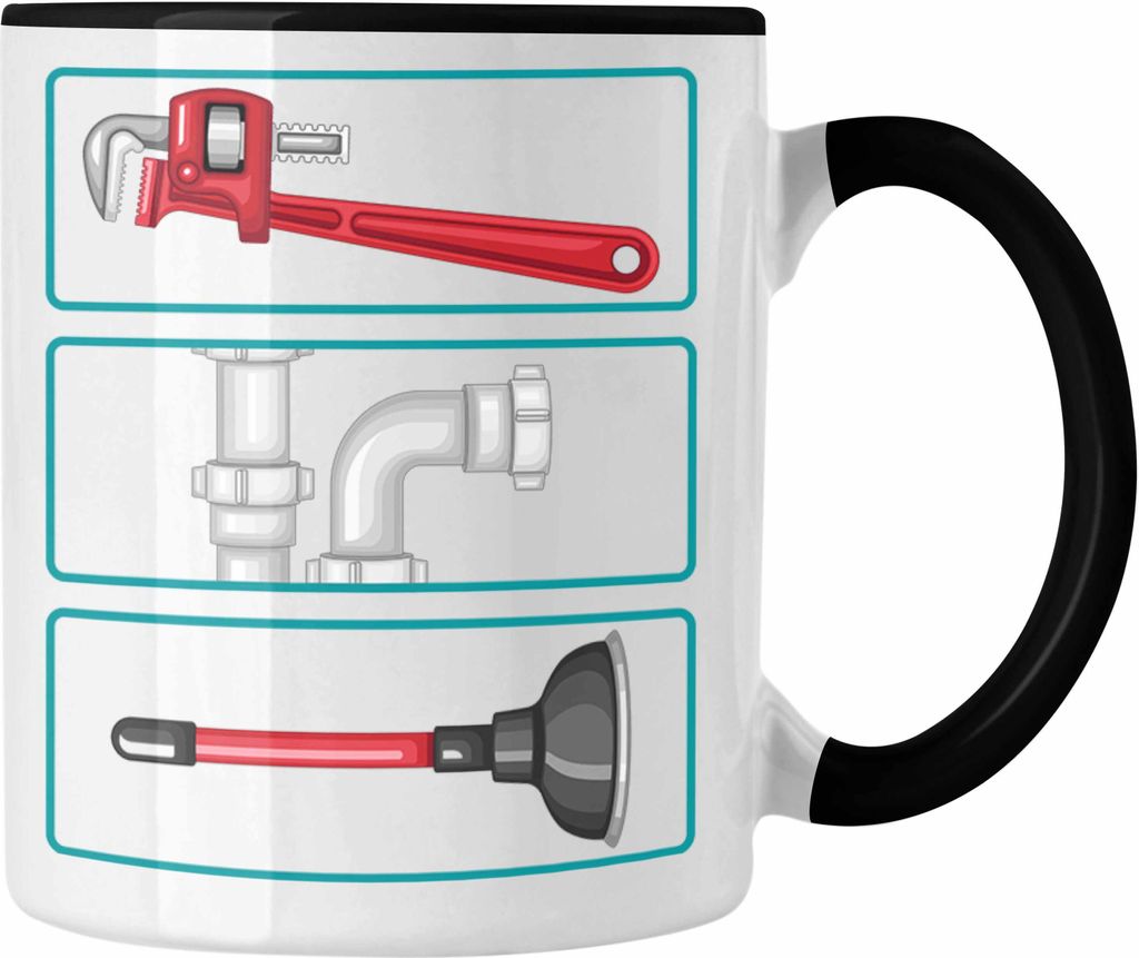 Trendation - Klempner Tasse Geschenk Handwerker Geschenkidee für Männer Handwer Sanitär Installateur (Schwarz)