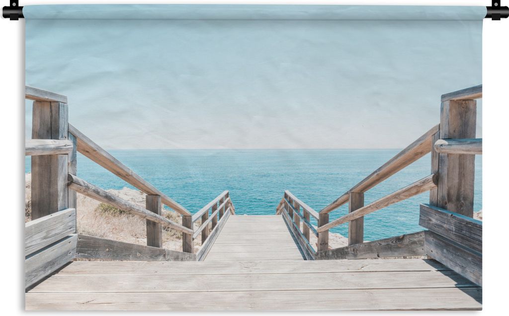 MuchoWow Wandteppich Wandbehang Meer - Treppe - Portugal 60x40 cm Tapisserie Dekoration Wandtuch - Wanddekorationen