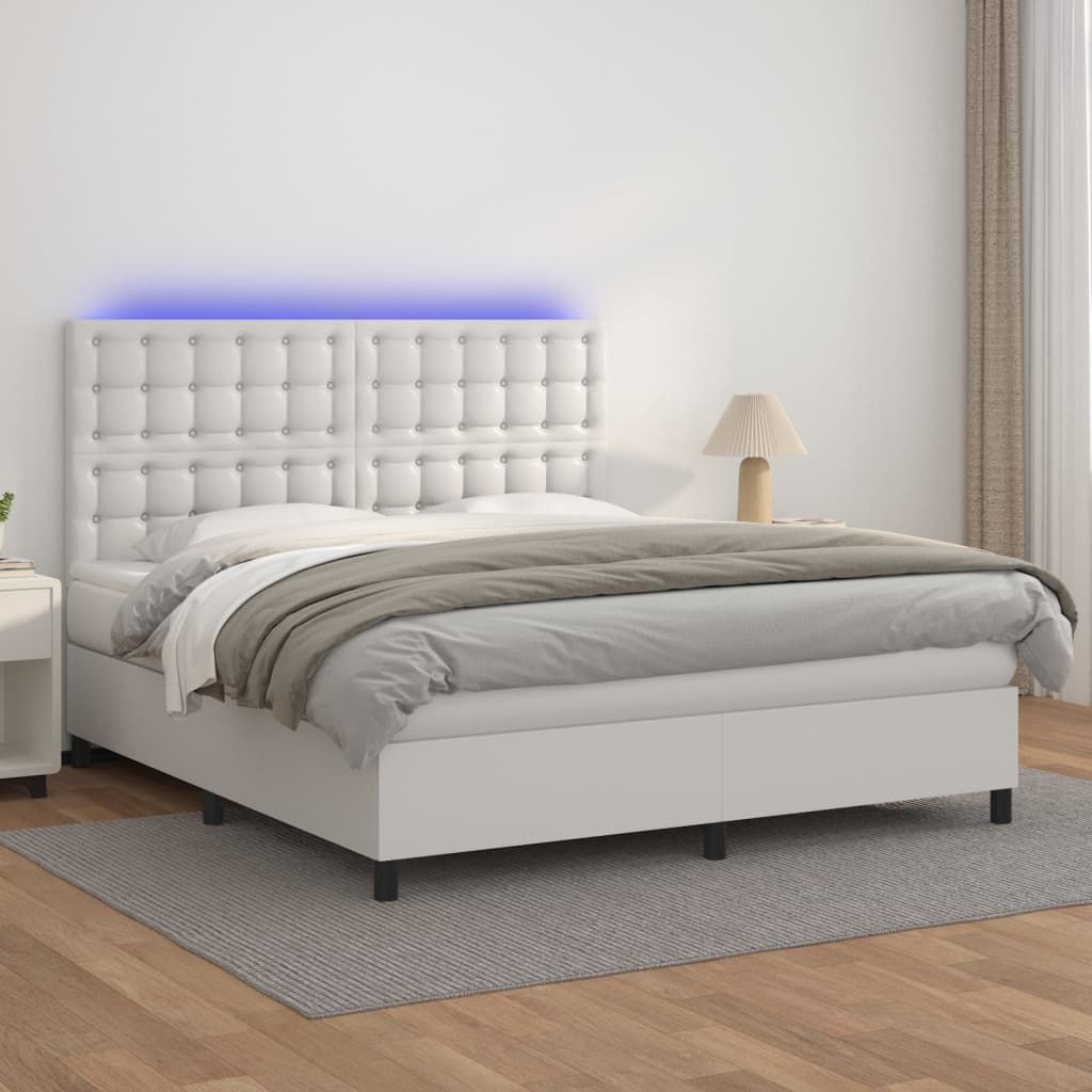Boxspringbett mit Matratze & LED Weiß 180x200 cm Kunstleder , Klassische Betten Design 2024