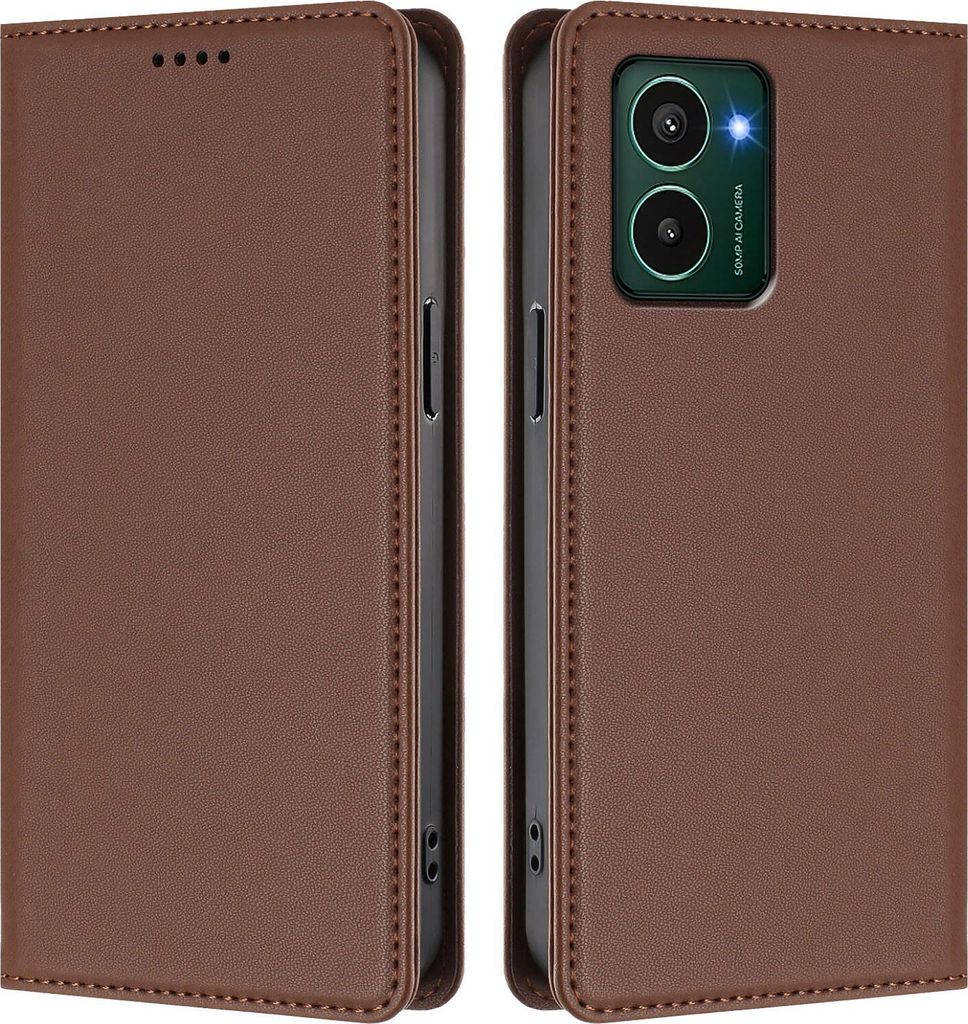 Handyhülle für HMD Pulse /Pulse+/Pulse Pro, Kunstleder Klapphülle Stoßfeste Magnetische Hülle mit Ständer Braun