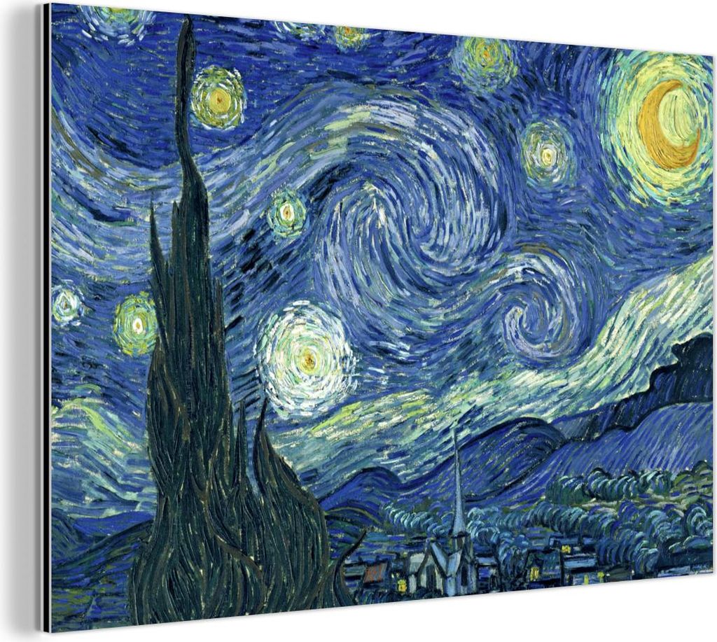 MuchoWow Wanddekoration Metall Metallbild Wandkunst 90x60 cm Sternennacht - Gemälde - Alte Meister - Vincent van Gogh MuchoWow Aluminium Gemälde ...