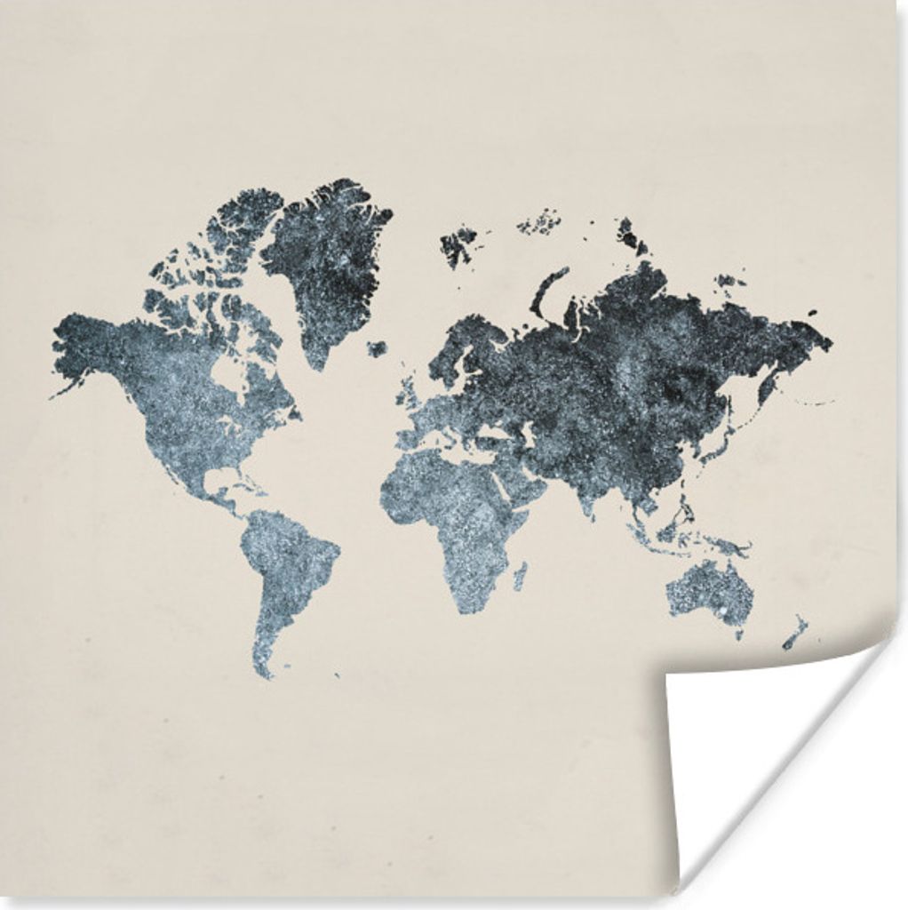 MuchoWow Poster Weltkarte - Grau - Silber 30x30 cm - Wandposter - Printing