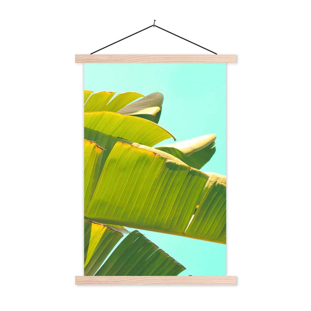MuchoWow Textilposter Bananenblatt - Blätter - Tropisch - Sommer 60x90 cm mit holzfarbenen Rahmen - Textil