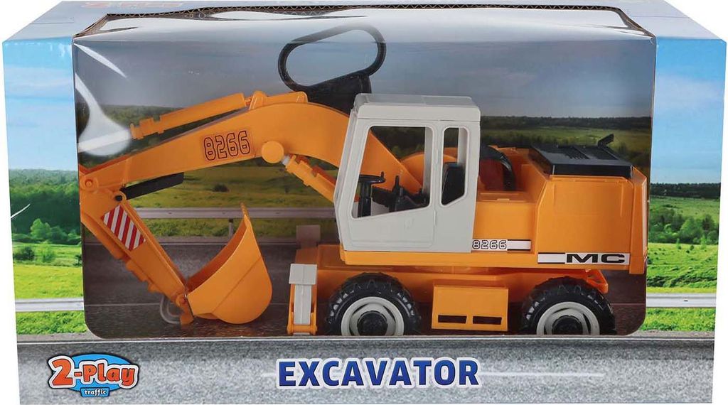 Spielzeug Bagger 2-Play 1:24 Maßstab 27cm gelb Kunststoff