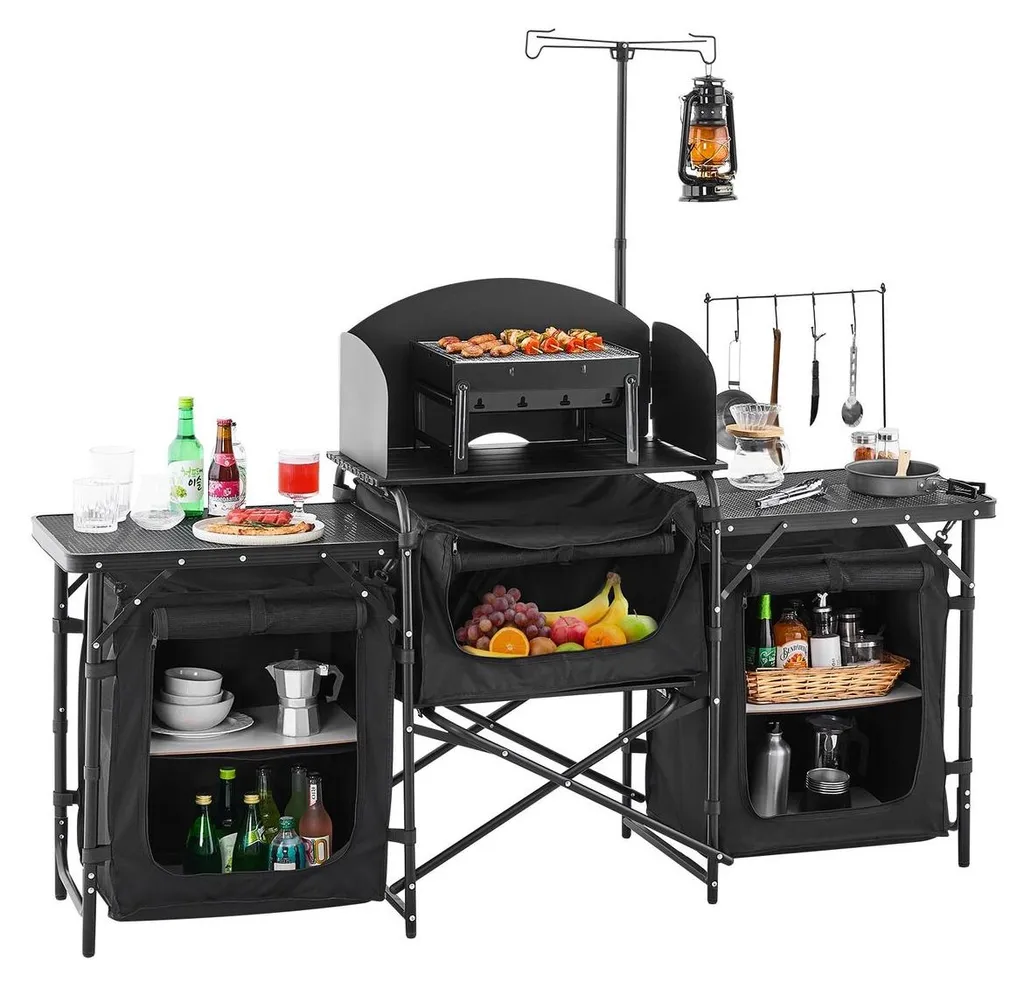 Meuble de camping multifonction avec station de cuisson et rangements - 9