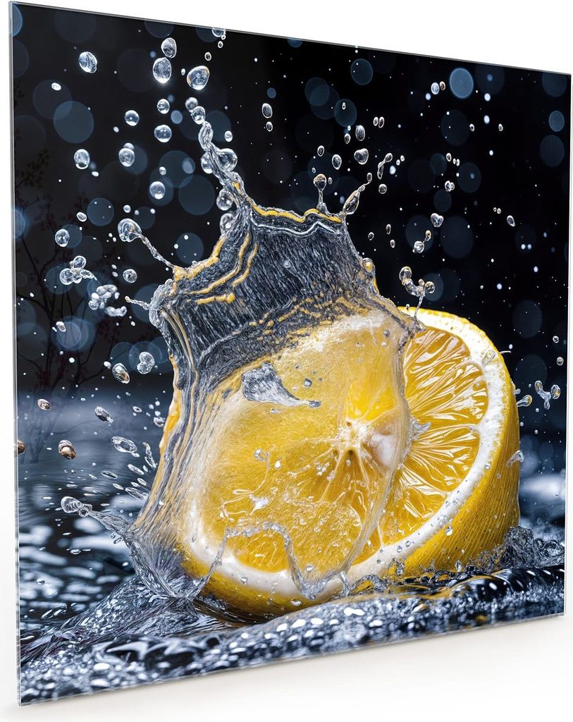 Küchenrückwand Spritzschutz Glas mit Motiv Zitronenspritzer 40 x 40 cm