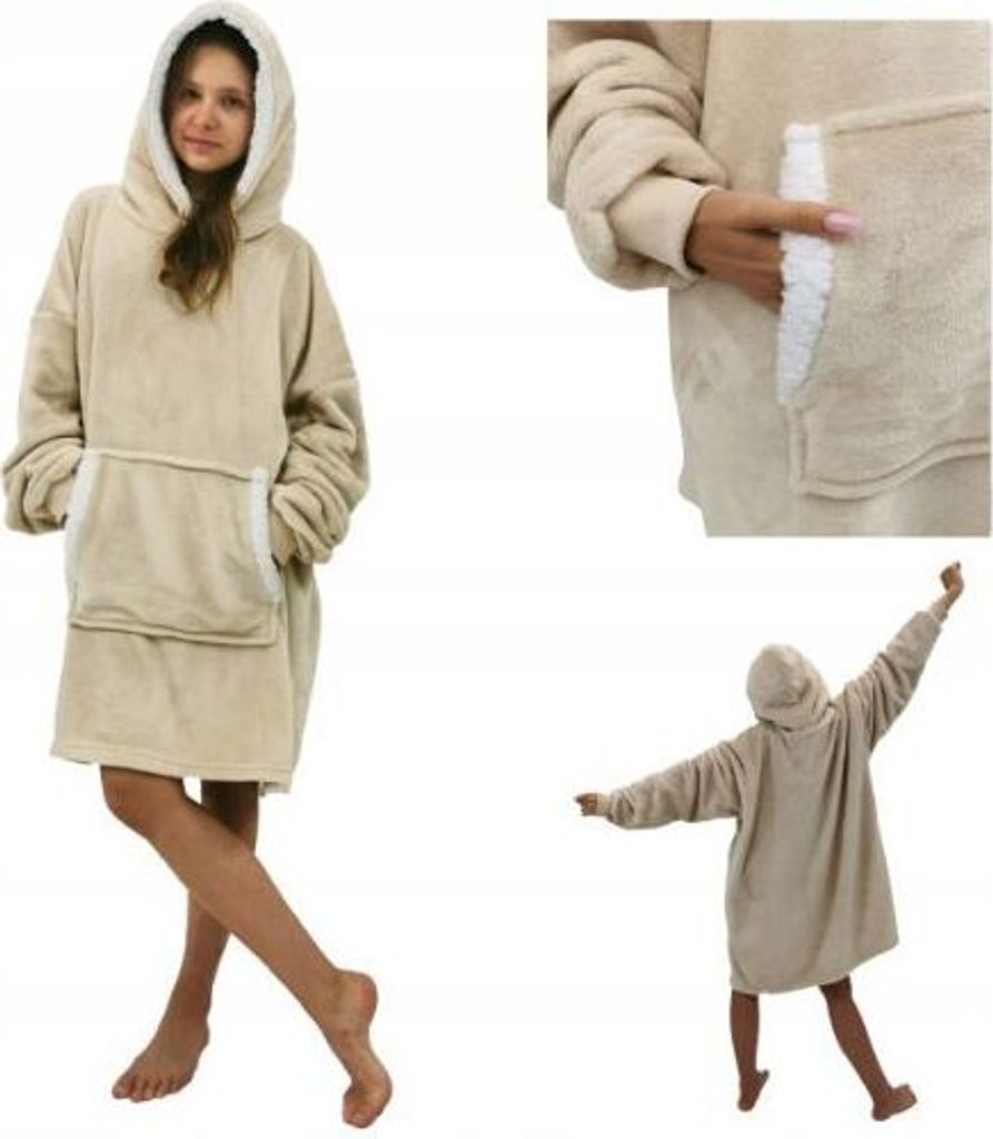 Ciepła beżowa bluza oversize z kapturem Kocobluza Zdjęcie produktu 