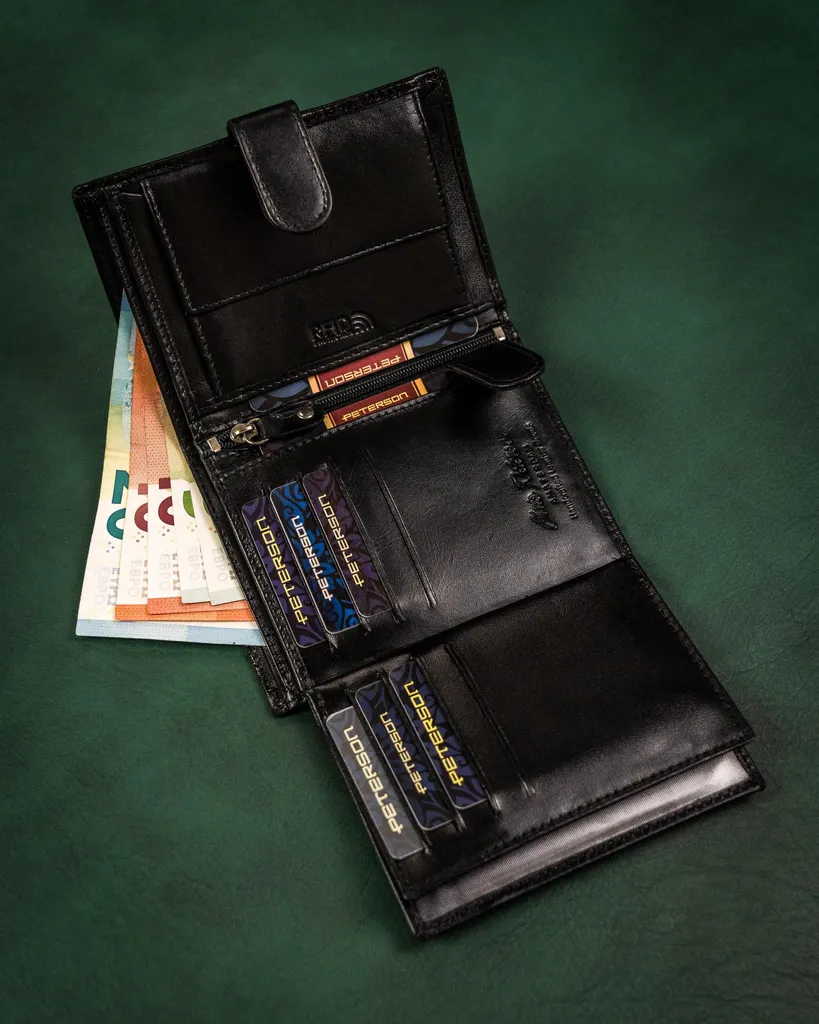 Affare! Set Peterson Portafoglio Uomo + Portachiavi Pelle RFID - 10
