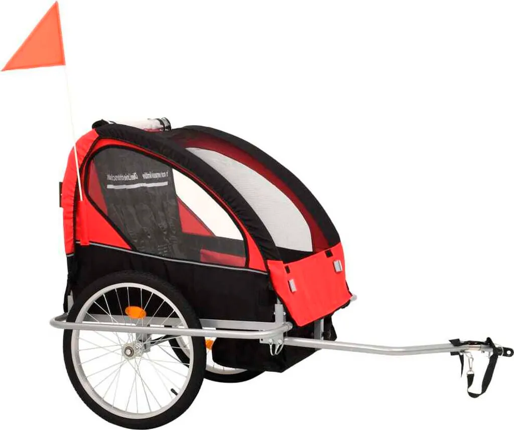 vidaXL Remorque vélo et poussette 2 en 1 Noir et rouge avec suspension