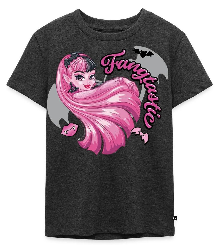 Spreadshirt Monster High Draculaura Fangtastic Kinder Premium T-Shirt, 122/128 (6 Jahre), Anthrazit meliert
