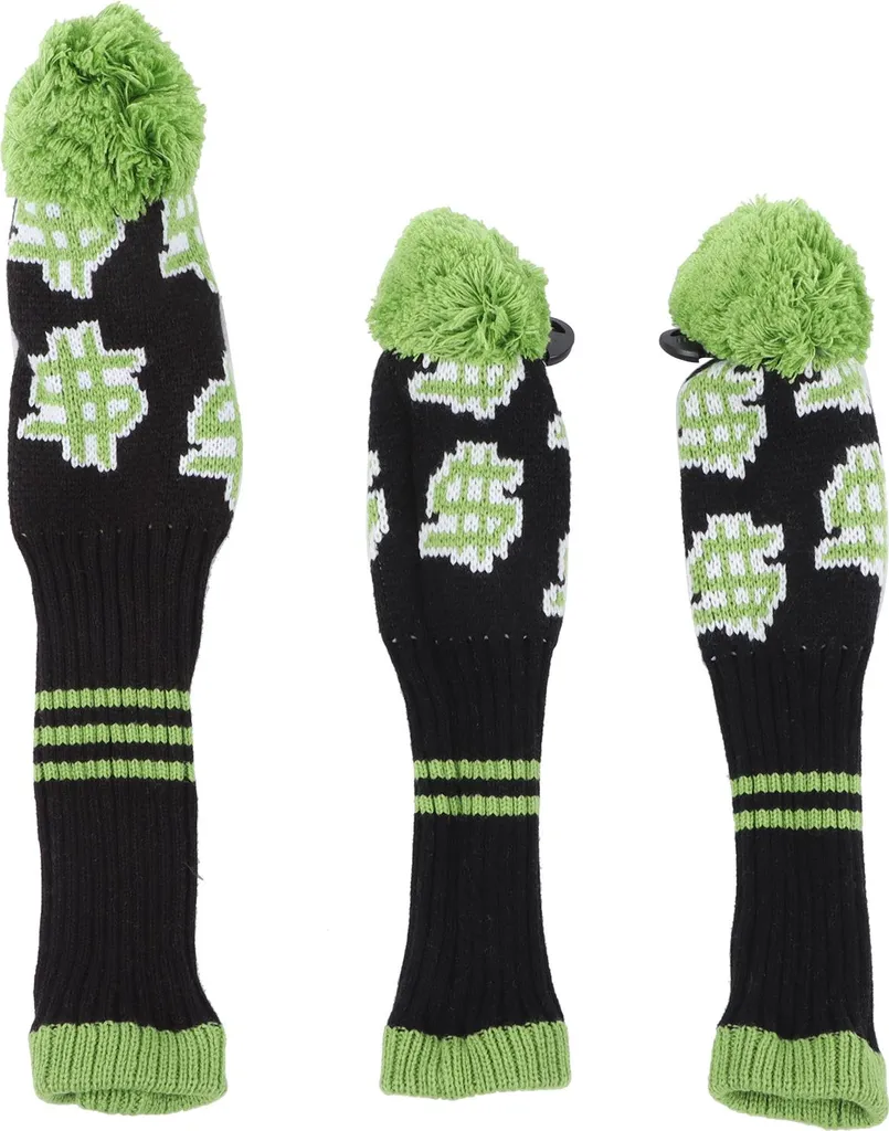 Couvre-club de golf tricoté vert et noir, protection bois 1 3 5 en laine