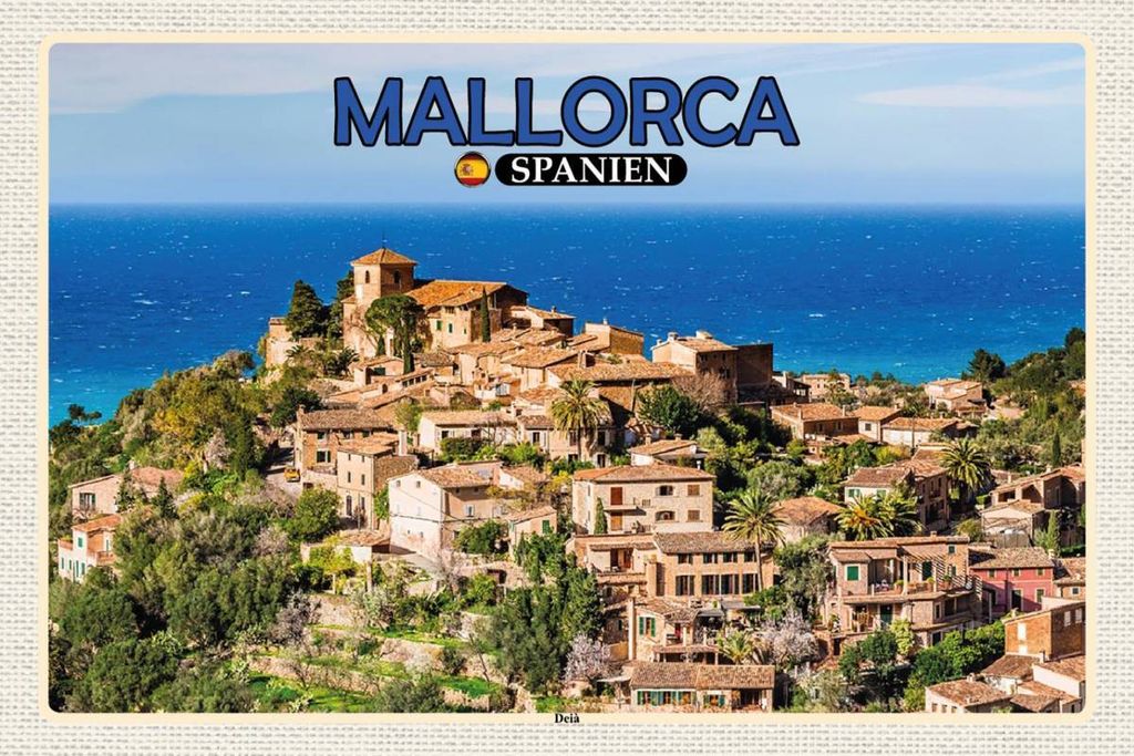 vianmo Holzschild 12x18 cm Mallorca Spanien Deià Meer Kleinstadt Bildmotiv Reisemotiv Abenteuer Reisen