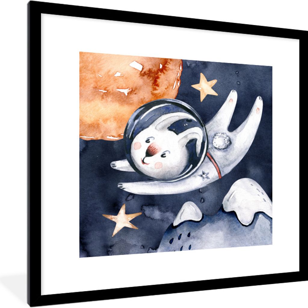 MuchoWow Gerahmtes Poster Raum - Kaninchen - Sonne - Kind - Jungen - Mädchen - Kinder 40x40 cm - Poster mit Schwarzem Bilderrahmen Wandposter Ra...