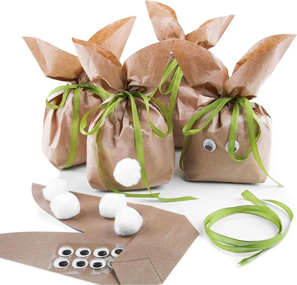 Logbuch-Verlag 10 Hasentüten aus Kraftpapier natur grün - Osternest Geschenktüten als Verpackung Ostergeschenk für Kinder Kollegen Kunden - DIY...