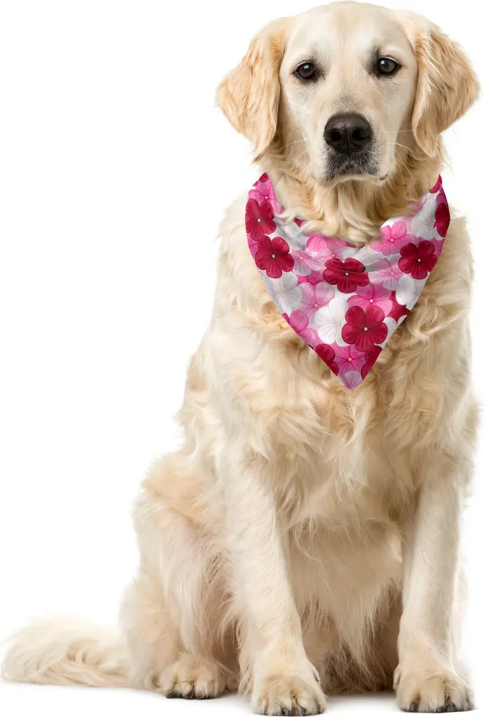 ABAKUHAUS Bandana per animali domestici con fiori, fiore malva, 55x55 cm, rosa lampone bianco