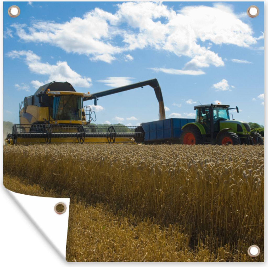 MuchoWow 50x50 cm Outdoor-Poster Gartendeko Sichtschutz Garten Poster für den Garten Traktor - Bauernhof - Landleben - Ernte - Getreide