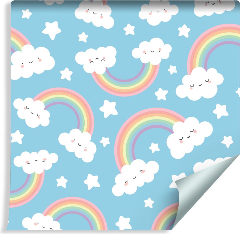 10m VLIES TAPETE Rolle Kinderzimmer Wolken und Regenbogen XXL