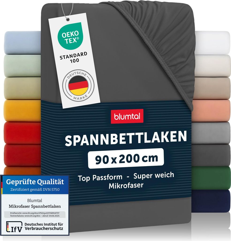 Blumtal Spannbettlaken 90x200cm – Microfaser Bettlaken in Anthrazit – Weiches Spannbetttuch für Matratzen 90x200 cm – Leintuch, Fitted Sheet...