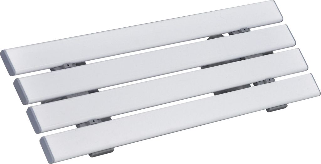 A white bath board with gray supports, shown from a diagonal angle against a white background.