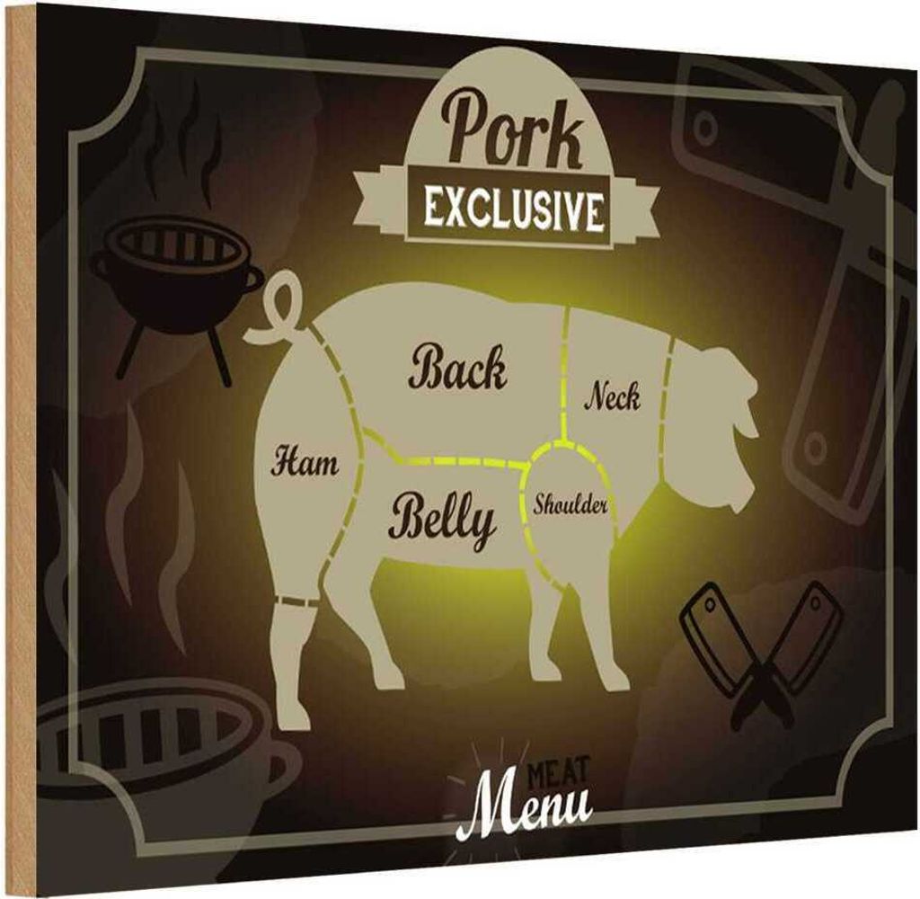 vianmo Holzschild 20x30 cm Fleisch Schnitte Pork exklusive Produktbild 