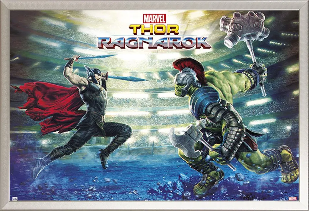 Affiche Encadrée Thor Ragnarok Battle Marvel sous Cadre Alu Argent Shinsuke