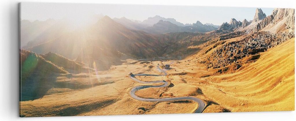 Bild auf Leinwand - Leinwandbild - Einteilig - Sonne Berge Weg - 140x50cm - Wand Bild - Wanddeko - Wandbilder - Leinwanddruck - Bilder - Wanddekora...
