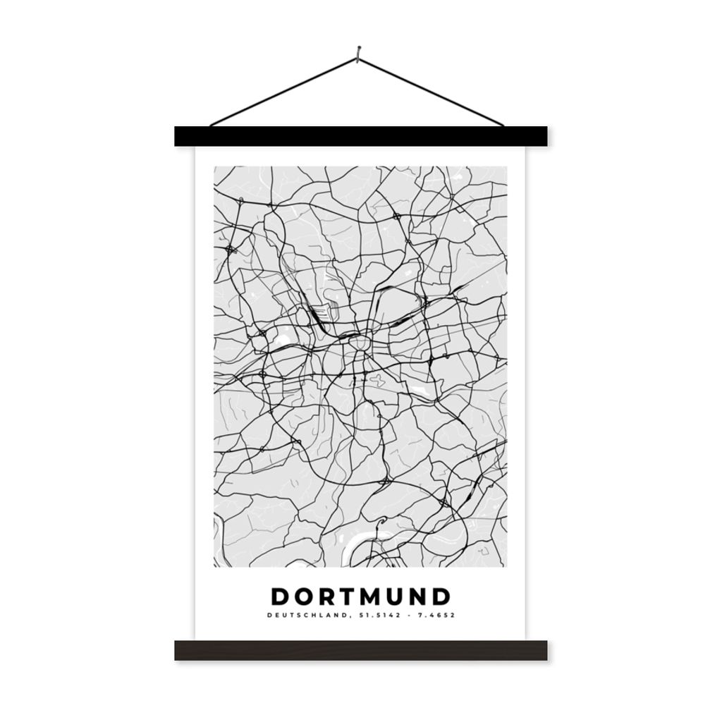 MuchoWow Textilposter Karte - Dortmund - Stadtplan - Deutschland - Karte 40x60 cm mit schwarzem Rahmen - Wanddekorationen