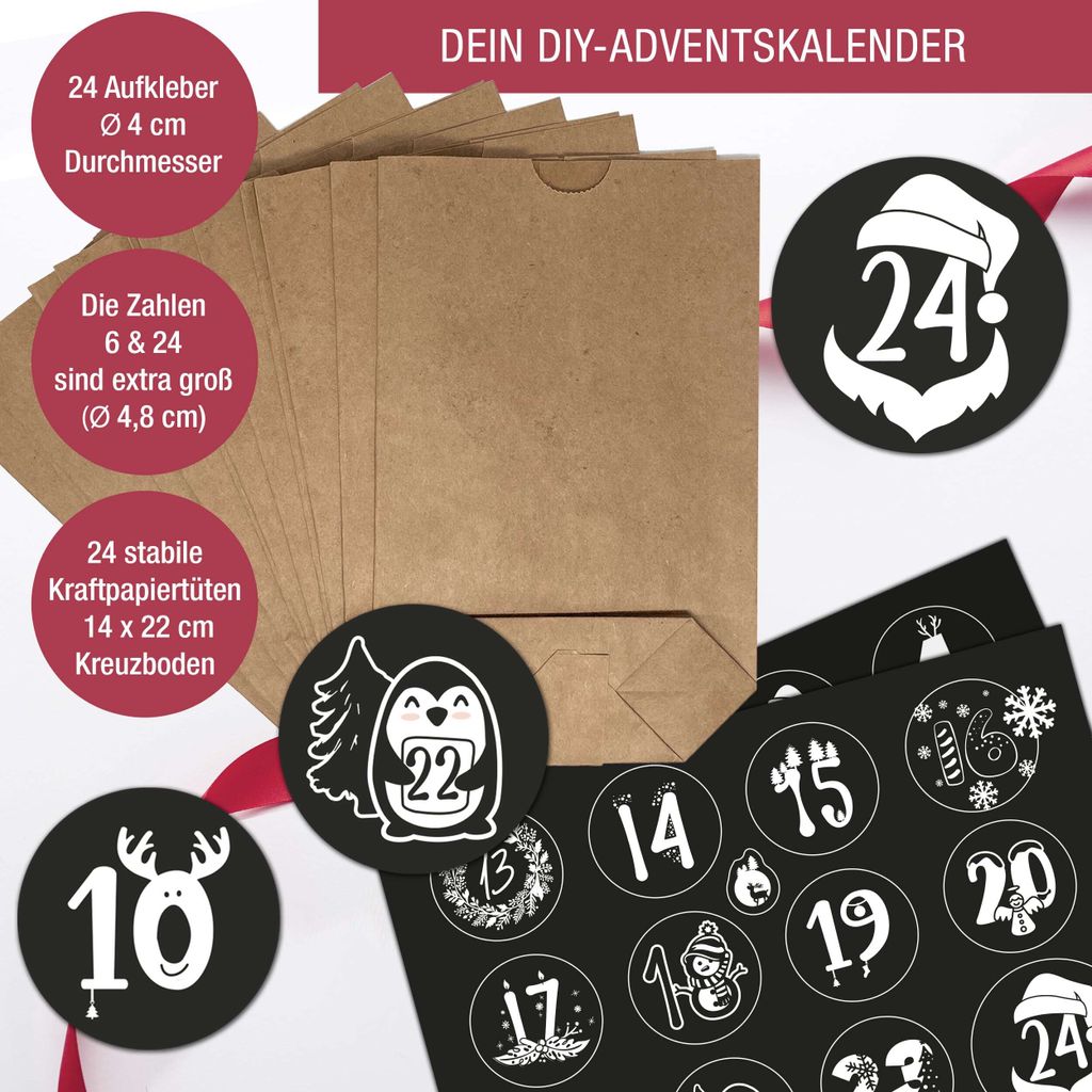 Adventskalender zum befüllen - 24 XL Kraftpapiertüten mit Produktbild 2