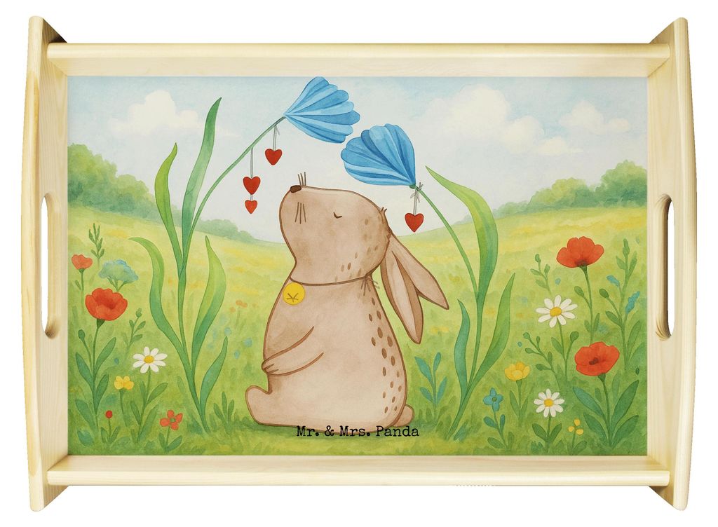 Mr. & Mrs. Panda tablett für bett Hase Blume Design - Weiß - Geschenk, Schwangerschaft, Dekotablett, Kaninchen, holz, Servierplatte, Serviertable...
