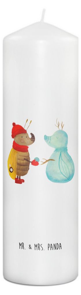 Mr. & Mrs. Panda Kerze Nachtfalter Schneemann 29 x 8 cm XL - Weiß - Geschenk, Stumpenkerze, Blockkerze, Zylinderkerze, Weihnachtsgruß, Erinnerung...