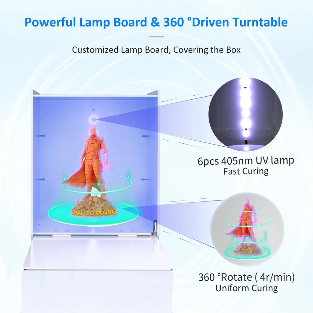 UV-Harz Aushärtebox - GCB-2 Härtungsstation - UV 405 nm - Drehteller 360° - Für SLA/DLP/LCD 3D-Drucker - Größe 1,4 mm - Weiß